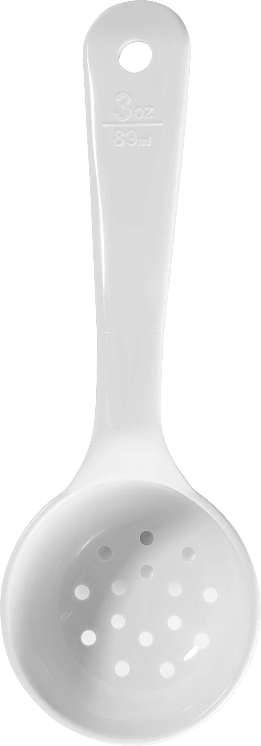 Carlisle Foodservice Products 492702 Perforated Short Handle Portion Control Spoon, 3.0 Fl Oz, White