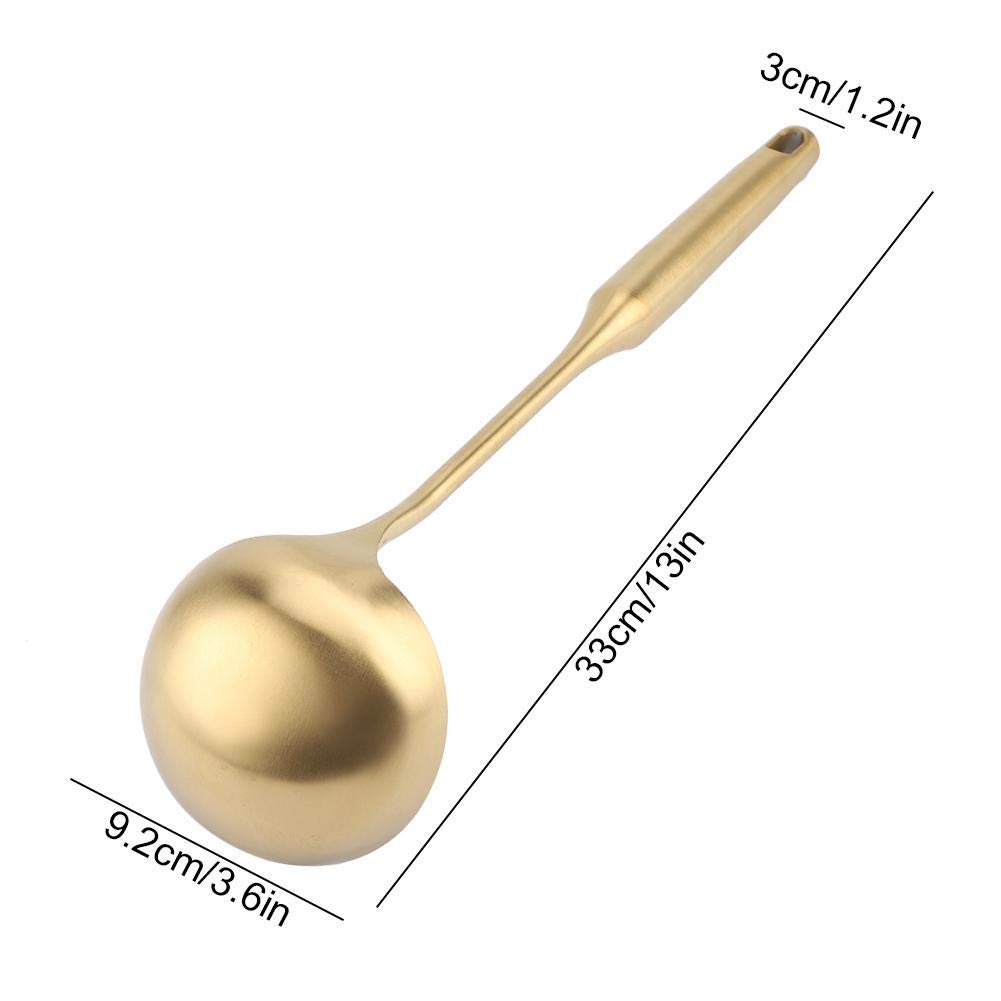 Ladle Spoon, Kitchen Cooking Spoons Stainless Steel Soup Ladle Heat Resistant Serving Spoon With Hollow Handle (Gold)