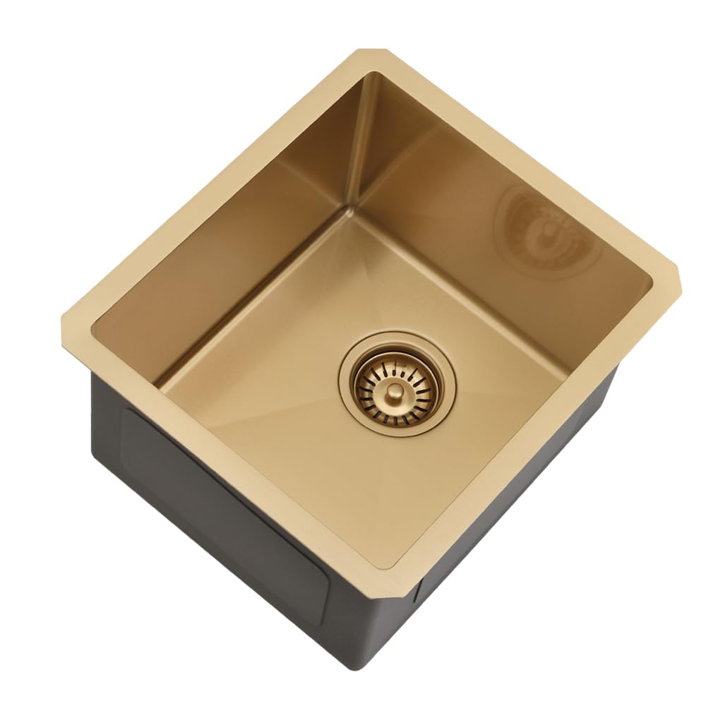 Boomhoze Gold Bar Sink Undermount, 13 X 15 Inch Kitchen Sink Gold Sink 16 Gauge Stainless Steel Undermount Bar Sink Single Bowl