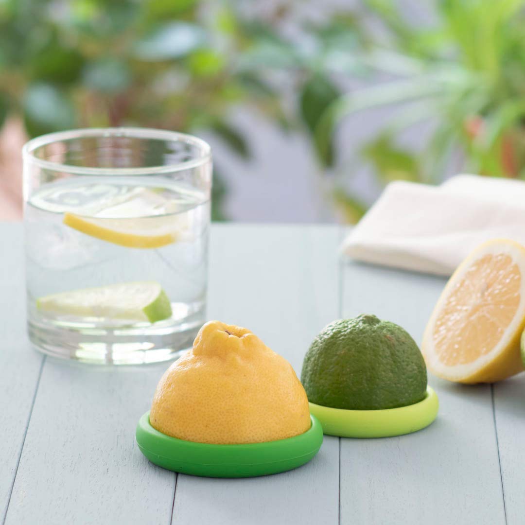 Food Huggers Set Of 2 Reusable Silicone Food Savers - Small Sizes - Patented Product - Green And Yellow