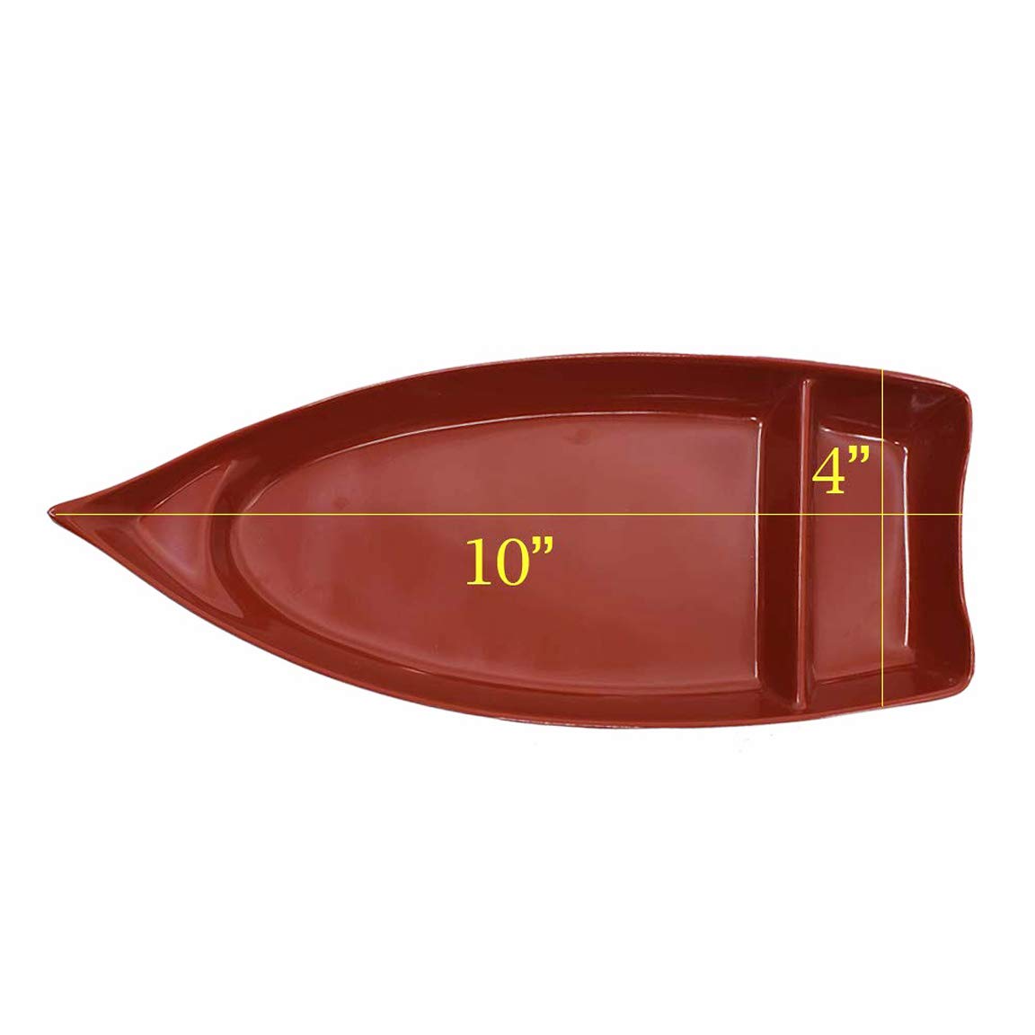 Happy Sales Hssb-10Rb, Sushi Boat Shape Plate Sushi Sashimi Serving Plate Melamine Plastic Tray 10 X 4.5 Inch (Red Black)