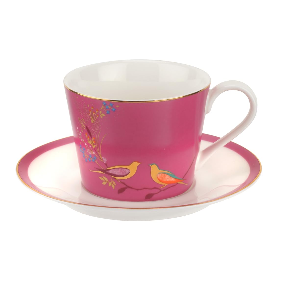 Portmeirion Sara Miller London Chelsea Teacup and Saucer, Pink | 8 Oz Cup for Drinking Tea and Coffee | Made from Fine China wit