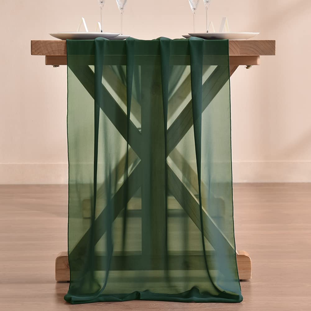 Socomi 14Ft Emerald Green Chiffon Table Runner 29X170 Inches Sheer Wedding Runner Romantic Rustic Table Runner For Easter Thanks