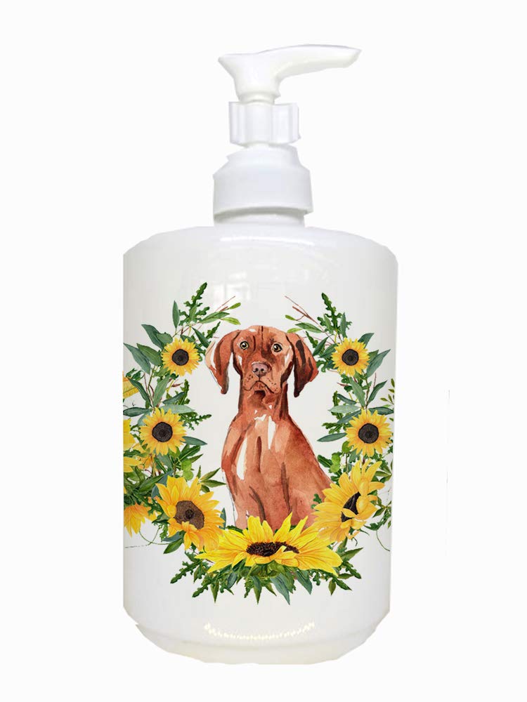 Caroline'S Treasures Ck2975Soap Vizsla In Sunflowers Ceramic Soap Dispenser Hand Soap Dispenser Pump Bottles For Bathroom Kitche