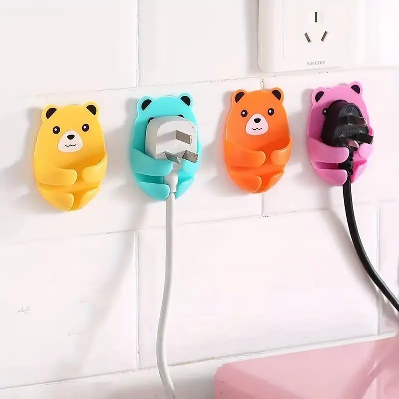 Vaghasiya Cute Bear Wall Mount Plug Holder  Cable Organizer & Cord Storage, SelfAdhesive, MultiFunctional, SpaceSaving, Wall