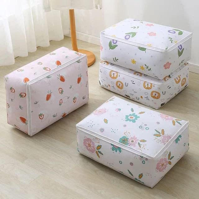 Calfhead UnderBed Storage Bag Large Foldable Organizer For Quilts, Clothes, And Blankets With Zipper & Dustproof Fabric.(Multic