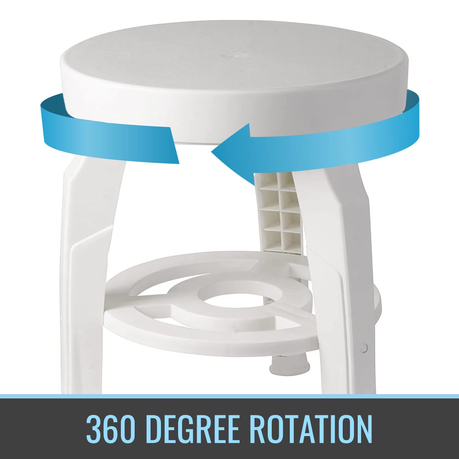 HealthSmart Swivel Shower Stool Seat with Storage Shelf  Rotating Shower Chair for Bathtub  Tool-Free Assembly  White