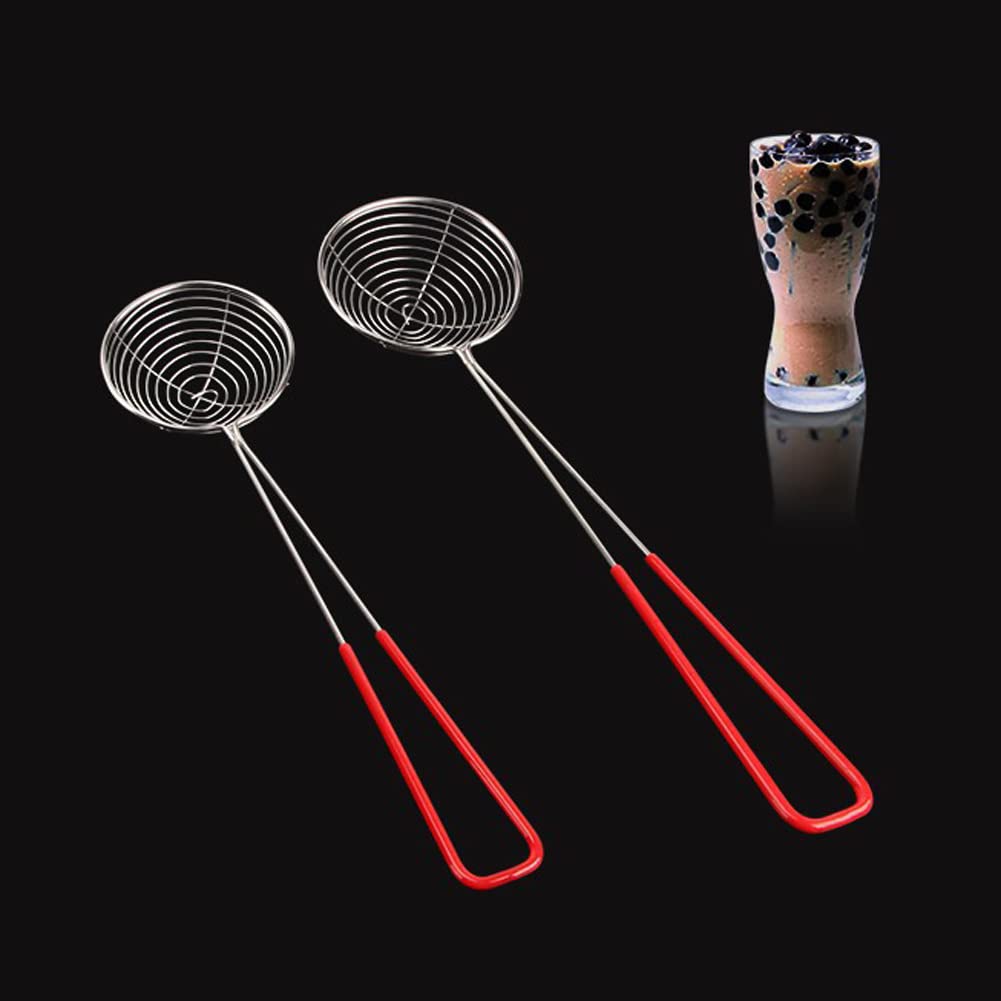 2Pcs Stainless Steel Strainer Spoons Boba Spoon Scoop Hot Pot Strainer Spoons Ladle Wire Cooking Skimmers Spoon With Handle For
