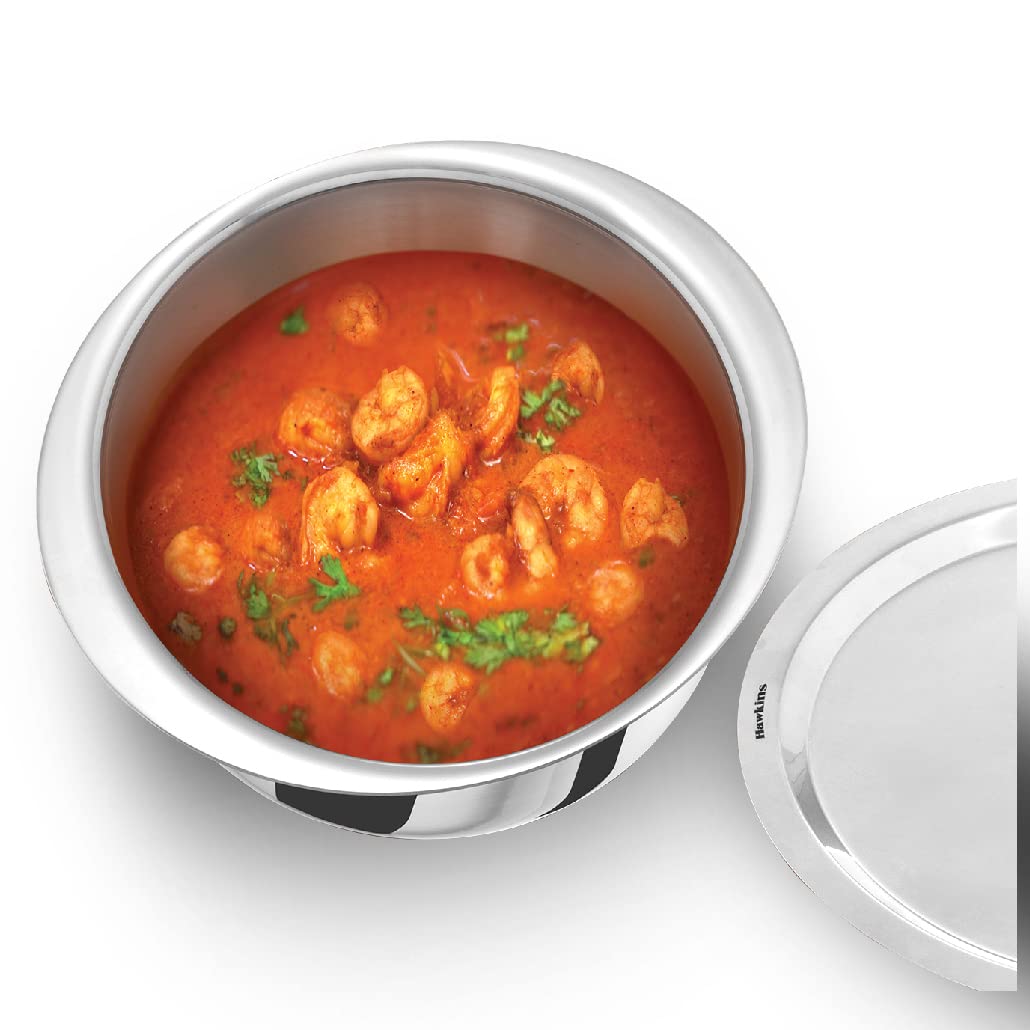 Hawkins 3 Litre Metro Patila, Triply Stainless Steel Tope with Stainless Steel Lid, Induction Bhagona, Tapeli, Silver (Ssp30S),P