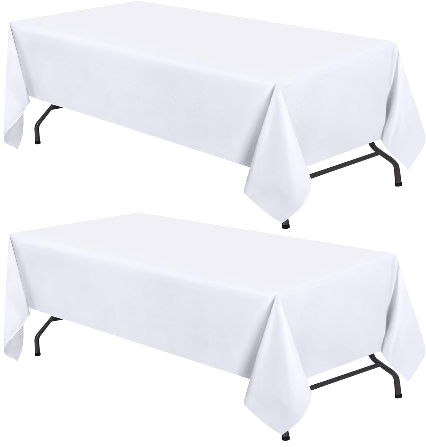 Wealuxe White Table Cloths For 6 Foot Rectangle Tables, 2-Pack, 60X102 Inches, Water, Stain And Wrinkle Resistant, 200 Gsm Washa