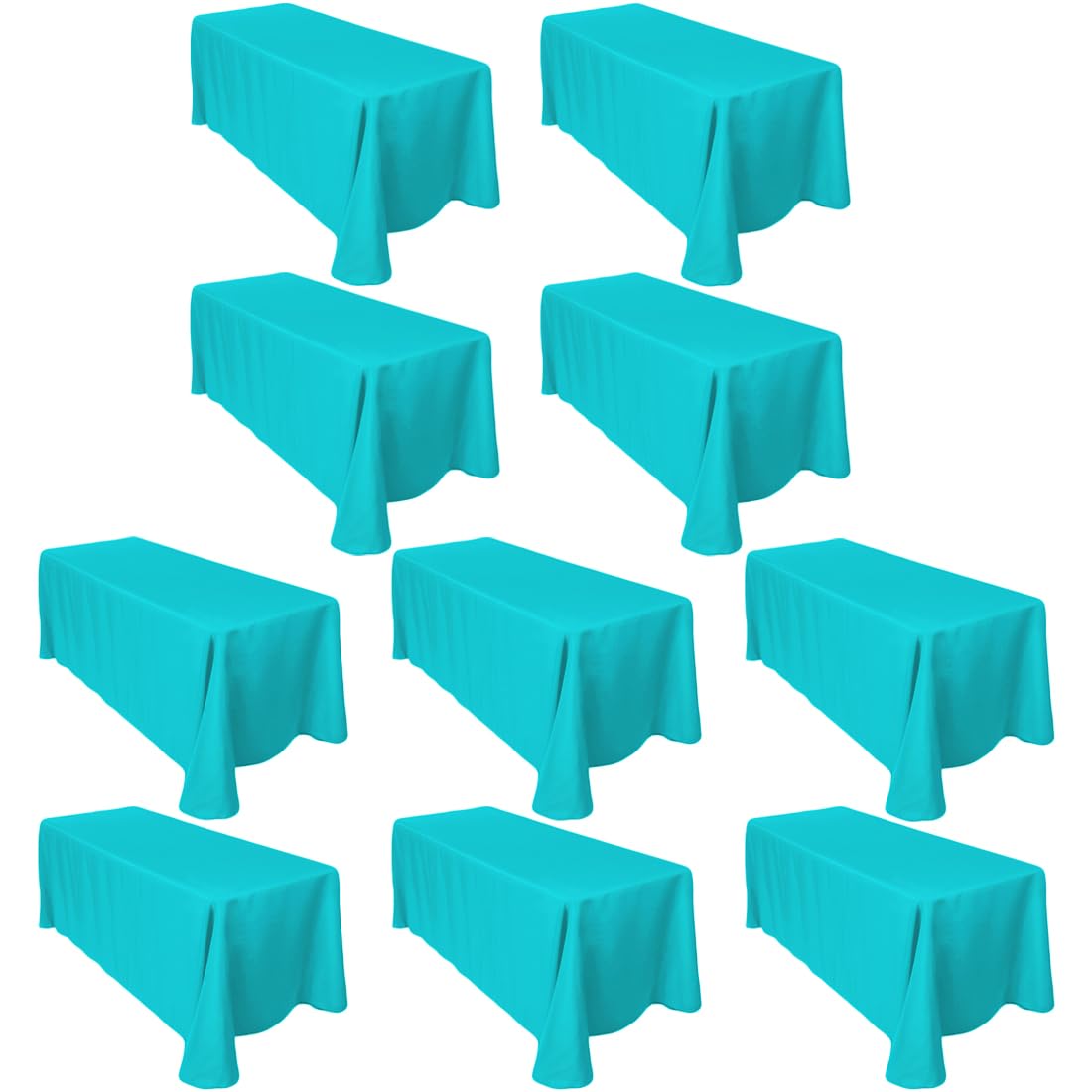 Ltc Linens Bulk 10-Pack Rectangular Tablecloths 90 In X 156 In With Rounded Corners - Turquoise Table Covers For 8 Ft Table With