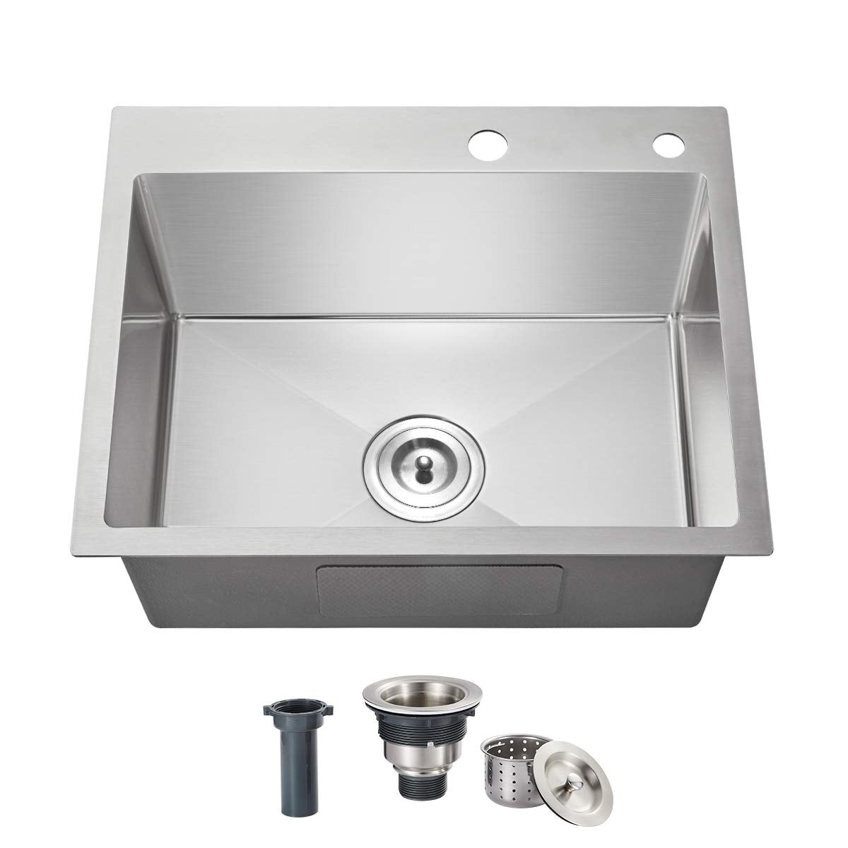 Ougoo 24 X 18 Inch Drop-In Tight Radius Kitchen Sink, Stainless Steel Topmount Handmade Single Bowl