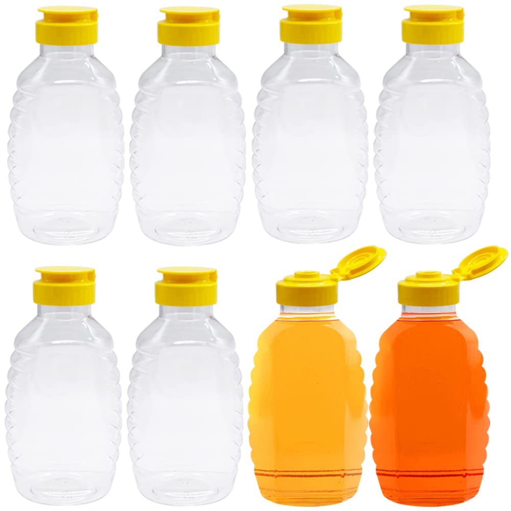 Qinsihwn 8 Pack 16Oz Clear Plastic Honey Bottles,Refillable Food Grade Honey Container,Squeeze Honey Bottle With Leak Proof Flip