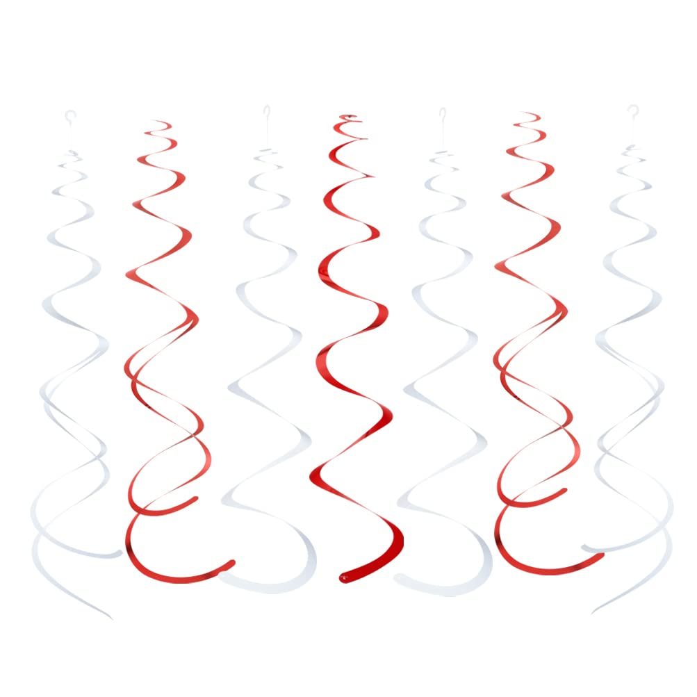 Mowo Red And White Foil Swirl Hanging Decoration For Birthday Graduation Wedding New Year Valentine'S Day Party Supplies,Pack Of