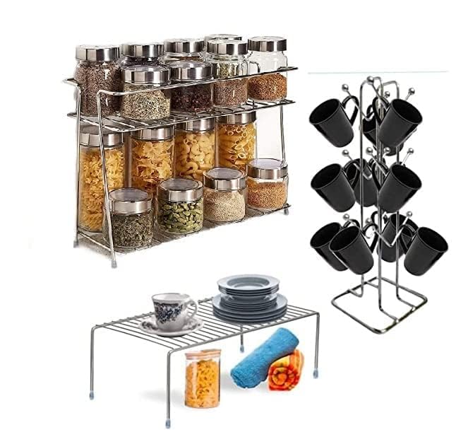 Cri8Hub 3 Pcs Stainless Steel Kitchen Rack, Organizer And Space Saver, Counter Top Stainless Steel Kitchen Stand