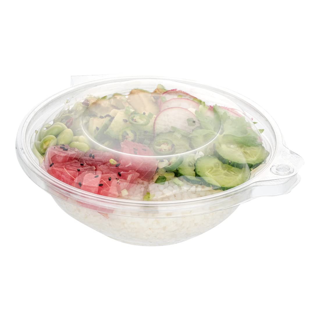 Restaurantware Tamper Tek 24 Ounce Take Out Bowls 100 Tamper-Evident Meal Prep Bowls - Hinged Lid Freezable Clear Plastic To Go