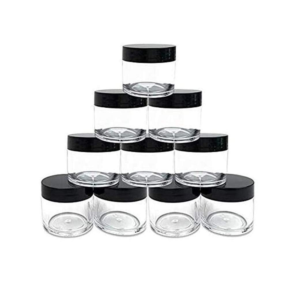 30G 30Ml/1Oz Refillable Black And White Plastic Screw Cap Lid With Clear Base Empty Cosmetic Jars For Nail Powder Bottles Eye Sh