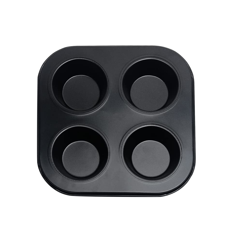 4 Cup Muffin Pan Mold - Non-Stick Cupcake Baking Tray/Tin - Carbon Steel Cake Mould For Home, Cafe Bar And Restaurant (Black)