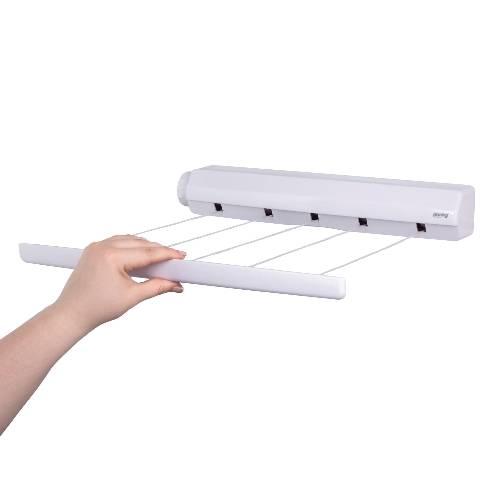 Minky Homecare 5 Line Retractable Indoor Clothesline - 5 X 14 Feet Wall Mounted Drying Rack Laundry Line - 72 Feet, White