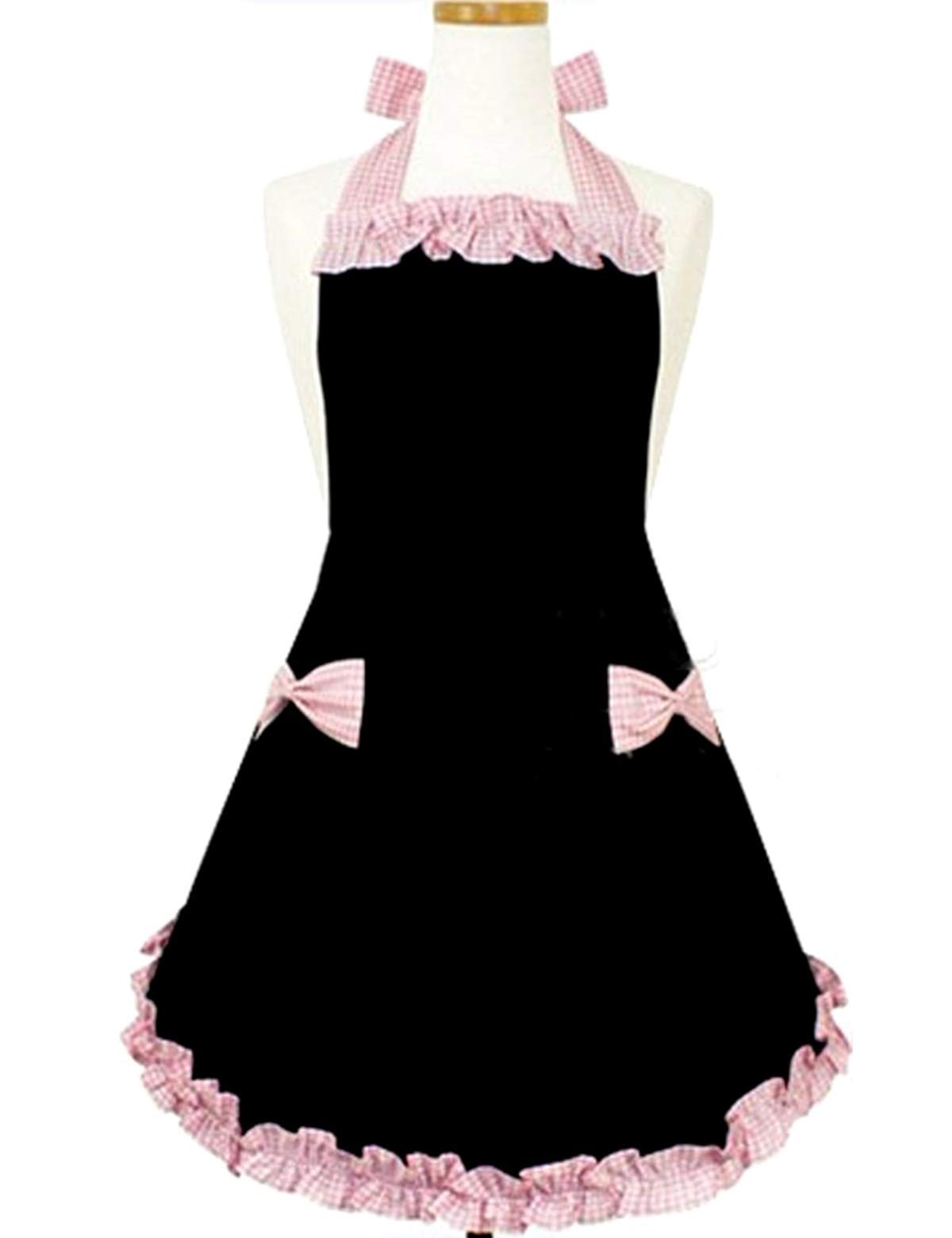 Hyzrz Cute Fashion Aprons For Women Girls Waitress Cooking Restaurant Kitchen Home Cooking Chef Bib Apron Dress Gift (Black)