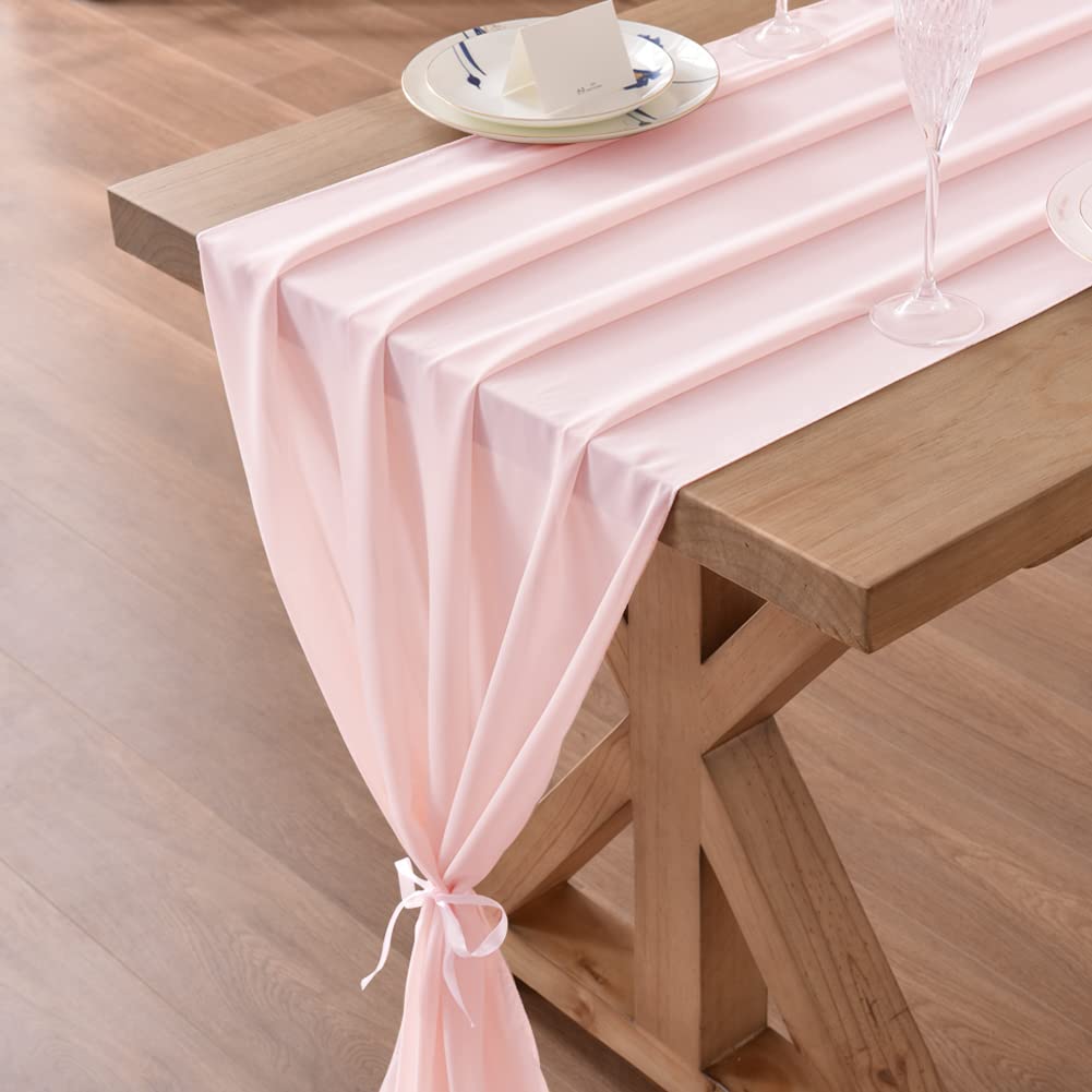 Socomi 10Ft Blushing Pink Chiffon Table Runner 29X120 Inches Wedding Runner Sheer Thanksgiving Christmas Bridal Shower Decoratio