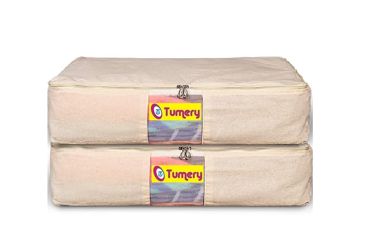 Tumery Cotton Clothes Storage Box/Covers/Bags With Zip As Wardrobe Organizer For Huge Silk Saree/Big Lehenga/Dresses/Shirts/Trou
