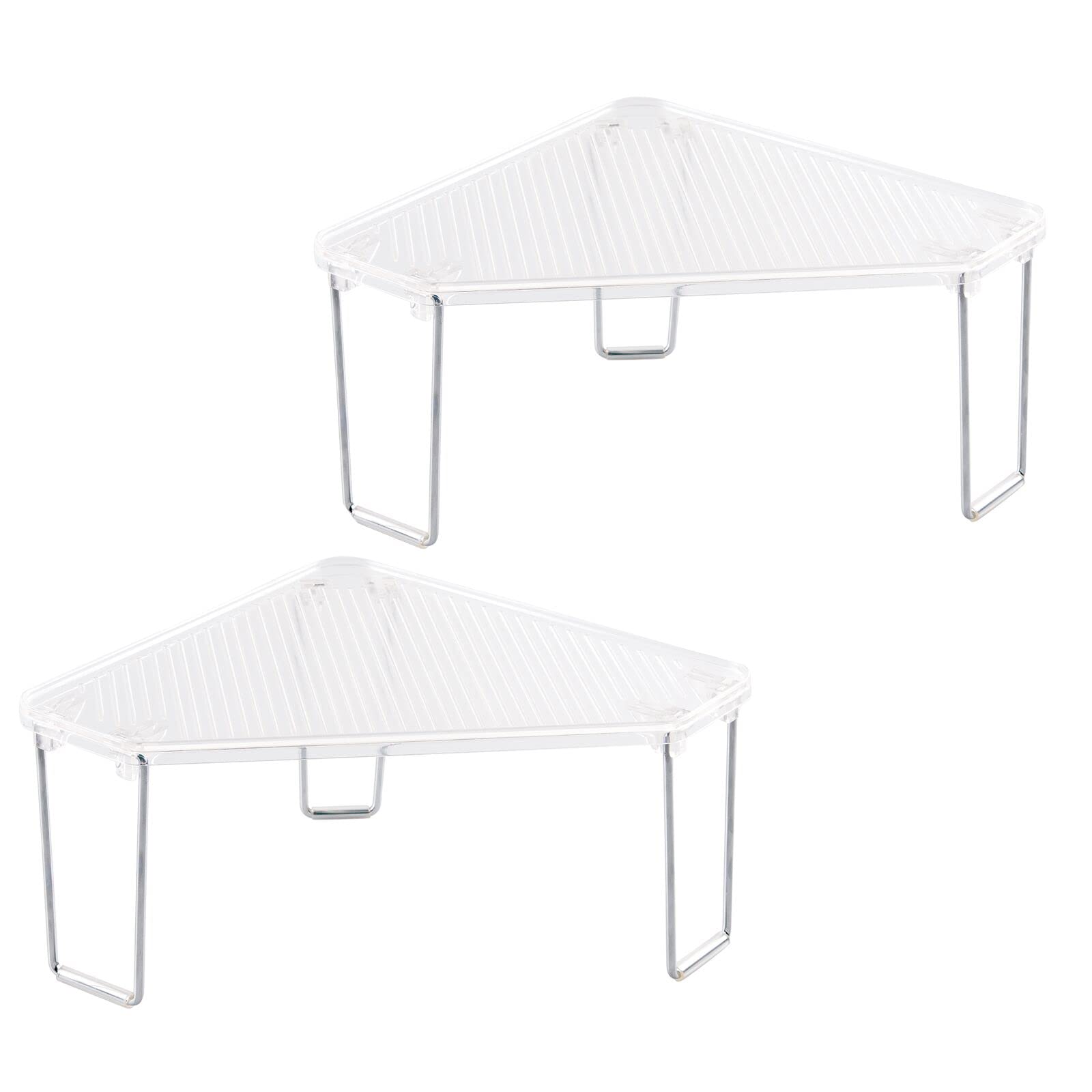 mDesign Plastic/Steel Corner Stackable Rack  Storage Organizer Shelf for Bathroom  Vanity  Countertop  Sink  Cabinet  Holds Makeup  Shower Accessories  Ligne Collection - 2 Pack - Clear