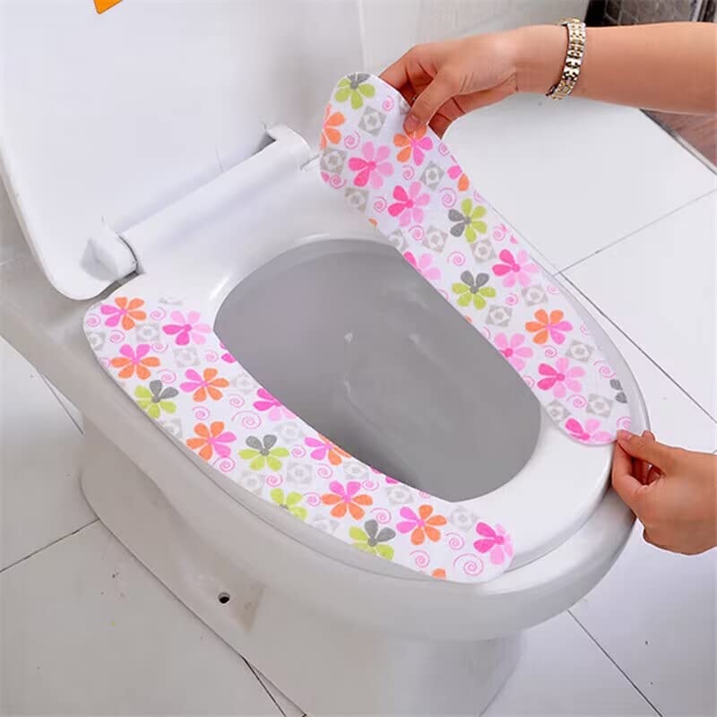 4 Pair Sticky Toilet Seat Lid Cover Pads Washable Toilet Warmer Mat Proector Liner For Bathroom Toilet Seat Cover Pads