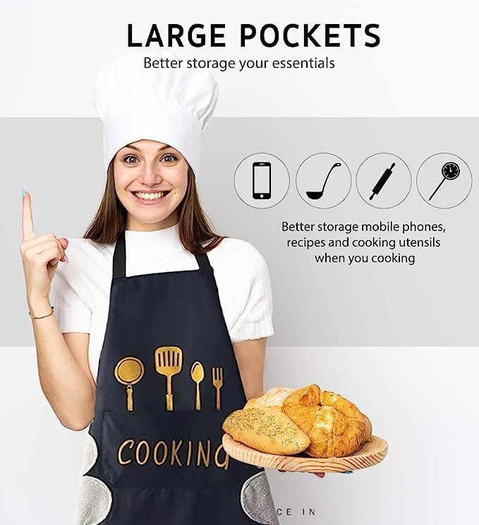 Docat Apron For Kitchen Cooking Waterproof Apron For Women Men With Pockets And Side Coral Velvet For Wiping Hands Towel Grill C