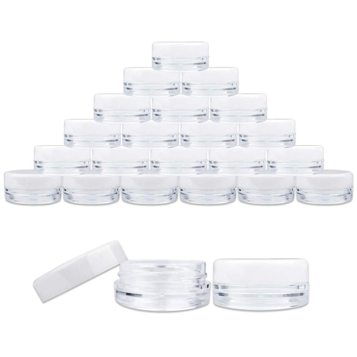Beauticom (50 Pieces Jars + Lid) 3G/3Ml Round Clear Jars With White Screw Cap Lids For Scrubs, Oils, Toner, Salves, Creams, Loti