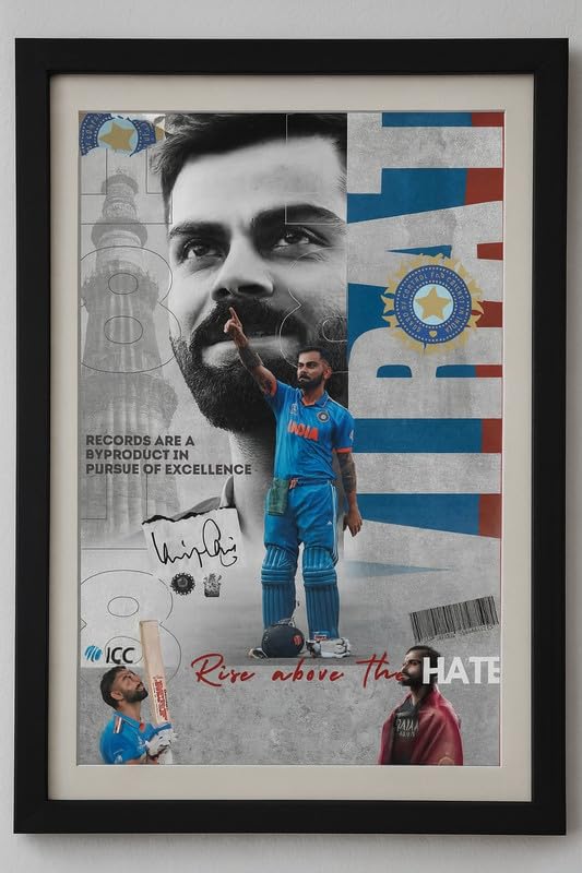 Virat Kohli Inspirational Poster Frame | A4 Wall Art | Rise Above The Hate | Cricket Motivation Decor | Icc Edition Print