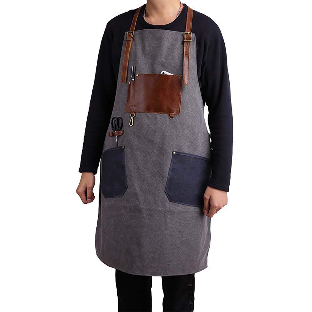 3Nh Retro Waterproof Oilproof Tool Apron Wear Carpenter Painter Canvas Apron For Carpenter, Garden, Pottery, Craft Workshop, Ga