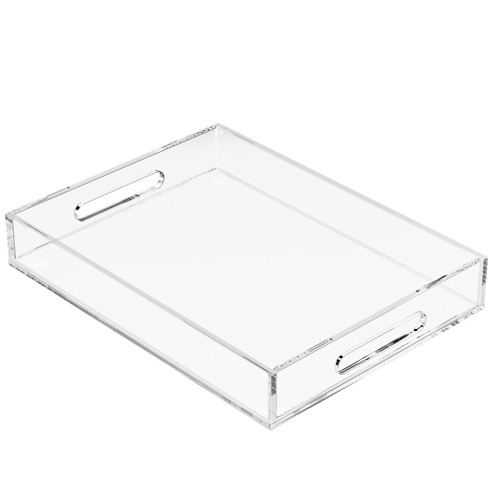 KOTEMON Acrylic Serving Tray with Handles-16x12x2.36Inch-Decorative Tray Letter Tray Organizer for Ottoman Coffee Table Countert