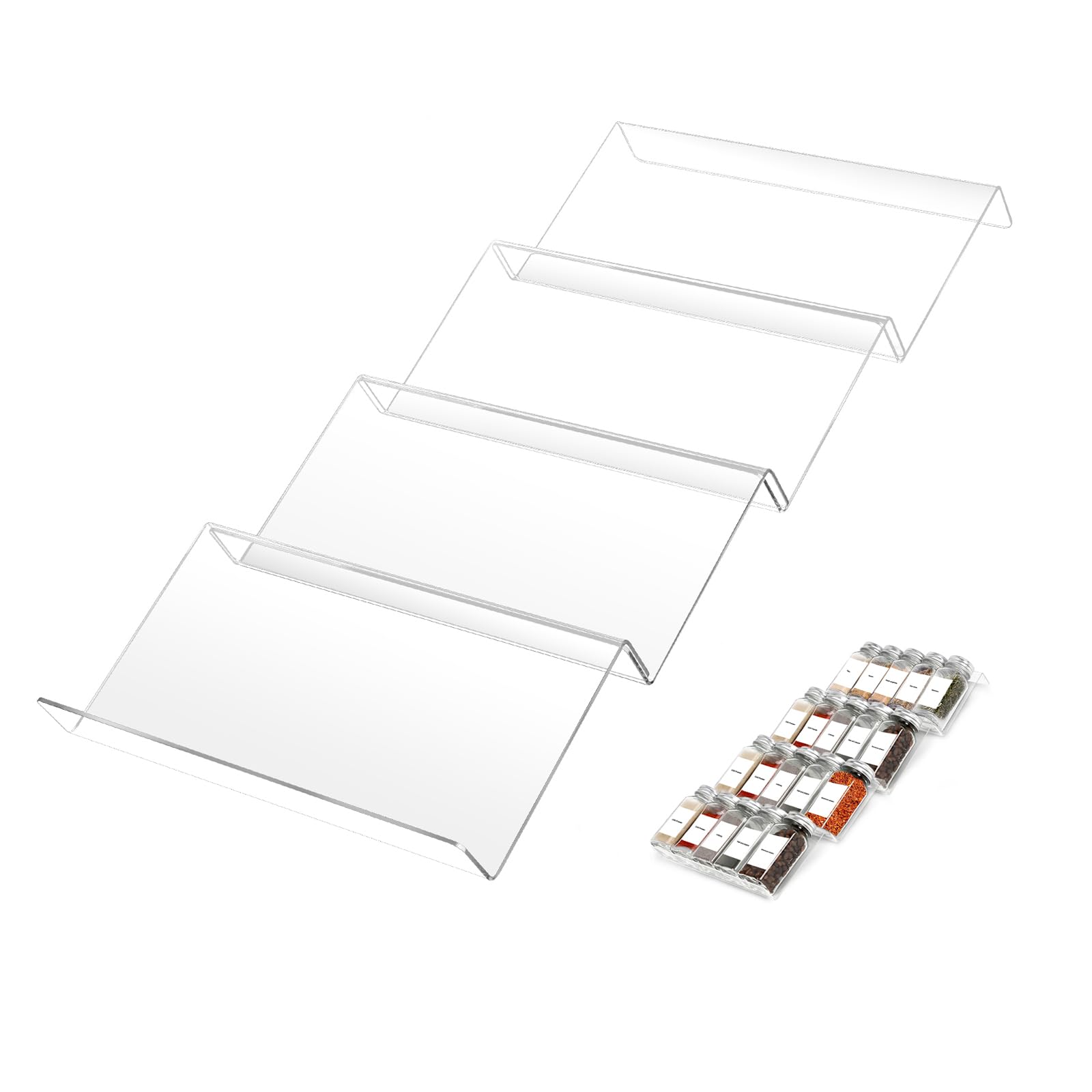 Inllex 4 Pack Clear Acrylic Spice Drawer Organizer, 4 Tier Plastic Spice Organization For Cabinet Drawer, Spice Racks Tray For K