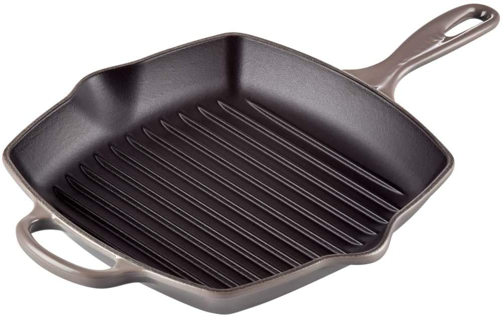Le Creuset Enameled Cast Iron Signature Square Skillet Grill, 10.25, Oyster
