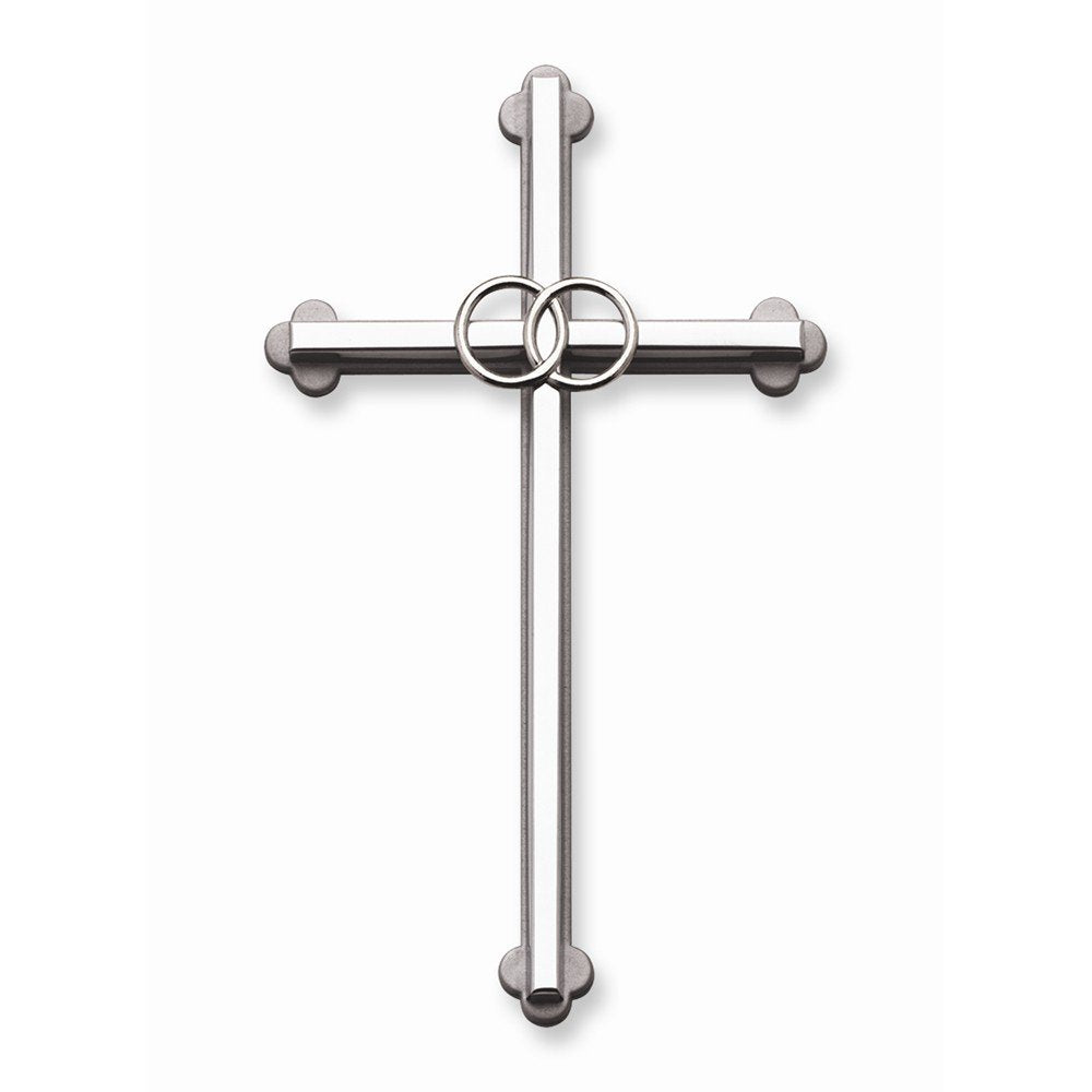 Cathedral Art Wedding Wall Cross, Entwined Rings Silver Metal Cross, 8 Inches, 0.40 x 4.50