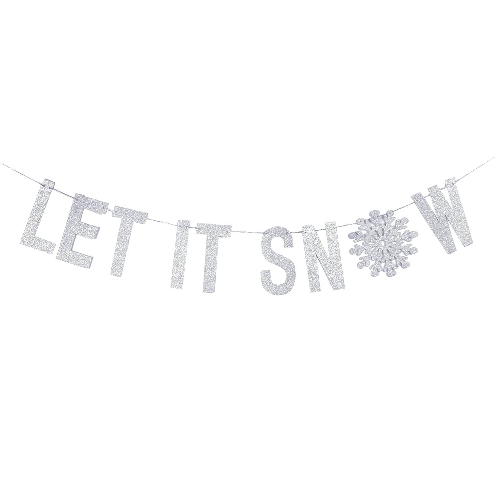 Sunbeauty Silver Glitter Let It Snow Garland Winter Banner With Snowflakes Holiday Wall Decoration Christmas Frozen Party Suppli