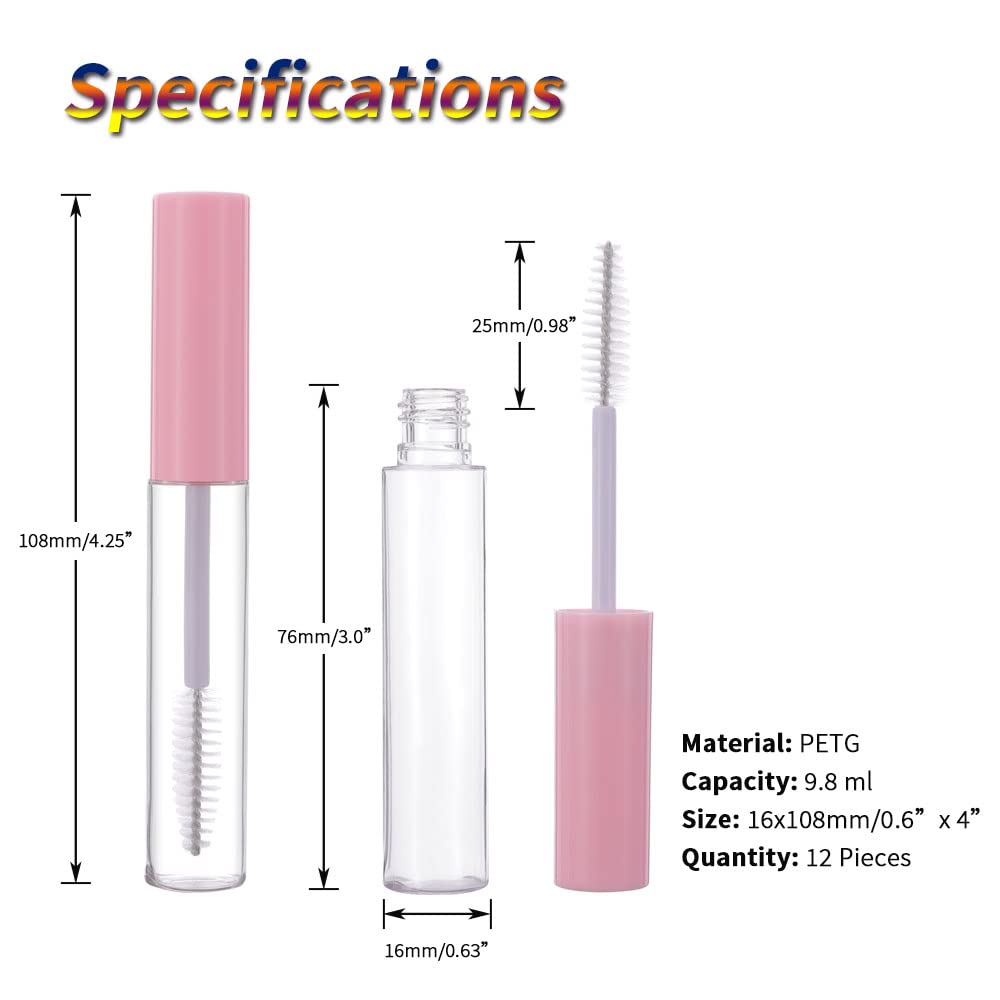 Yitou 12 Pcs 10Ml Empty Mascara Tube With Eyelash Wand For Castor Oil, Refillable Clear Bottle Sample Size Container For Eyelash