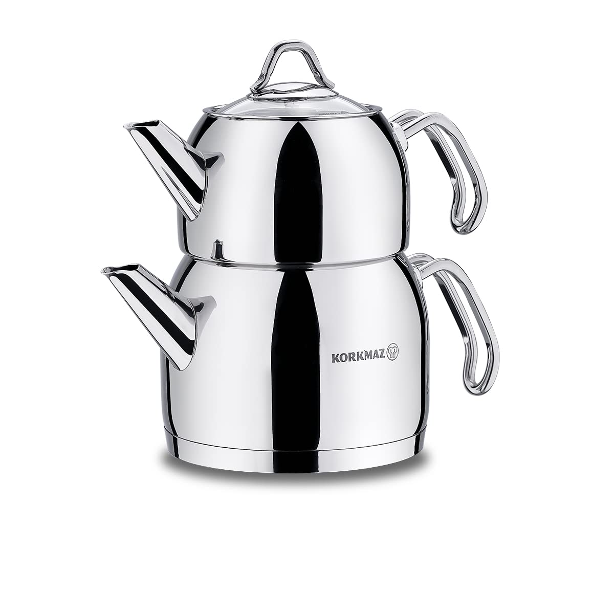 Korkmaz Provita Maxi Capsulated Turkish Tea Pot Set With Ergonomic Handle, Polish Finish, 1.1 & 2 Quart