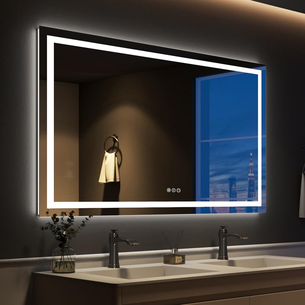 Oddsan 40 X 30 Inch Lighted Led Bathroom Mirror For Wall, Lighted Vanity Mirror For Wall, Dimmable, Anti-Fog, Shatter-Proof, Etl