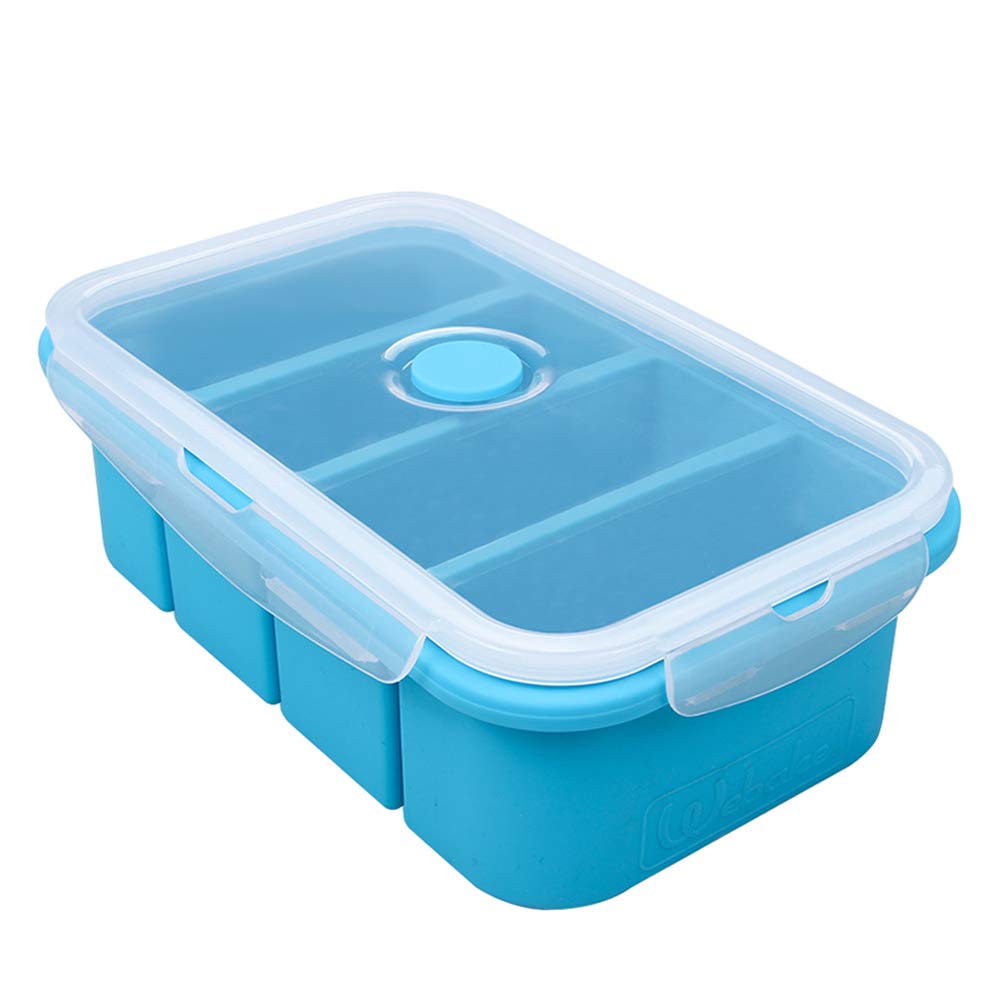 Webake Silicone Freezer Tray with Lid, 1 Cup Portion, BPA Free, Blue