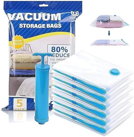 Pahaluxe Reusable Ziplock Vacuum Bags For Travel, Spacesaver Compression Storage Bags, Vacuum Sealer Bags With Travel Hand Pump 