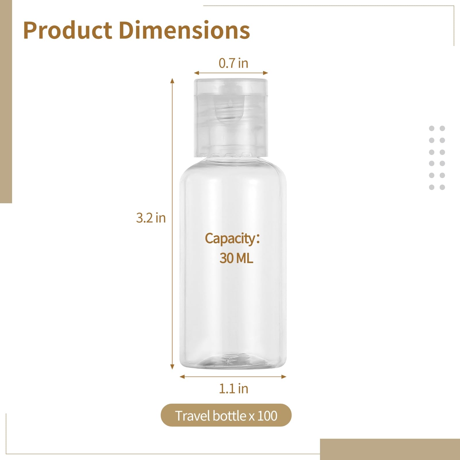 100 PCS 1OZ Travel Bottles with Flip Cap - 30 ml Clear Plastic Travel Size Containers, Portable Leak Proof Squeeze Bottles Refil