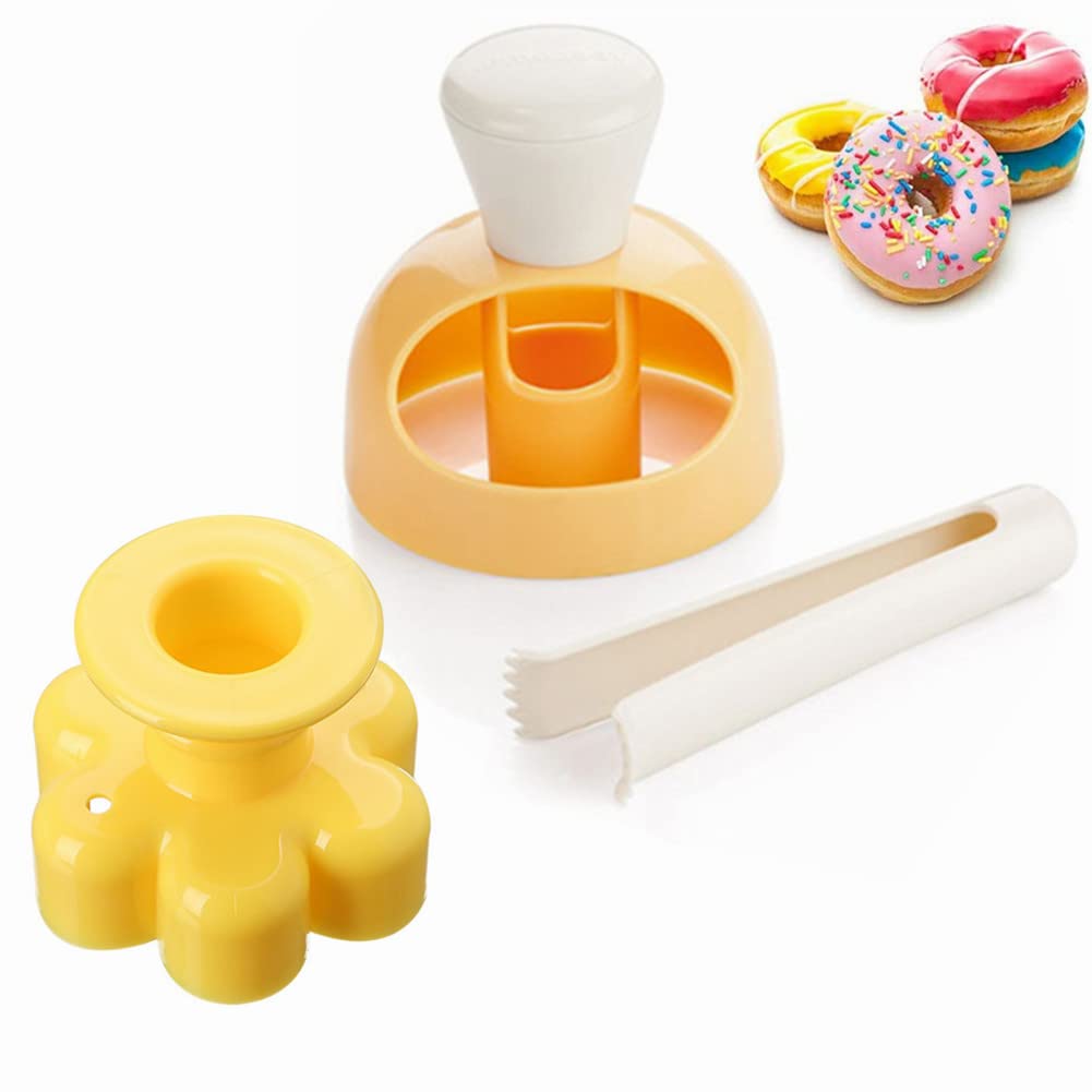 Donut Cutters Set Maker 3 Inch Doughnut Cutter Mold, Plastic Round Cookie Cutter For Baking With Dipping Plier, Non-Stick Bread