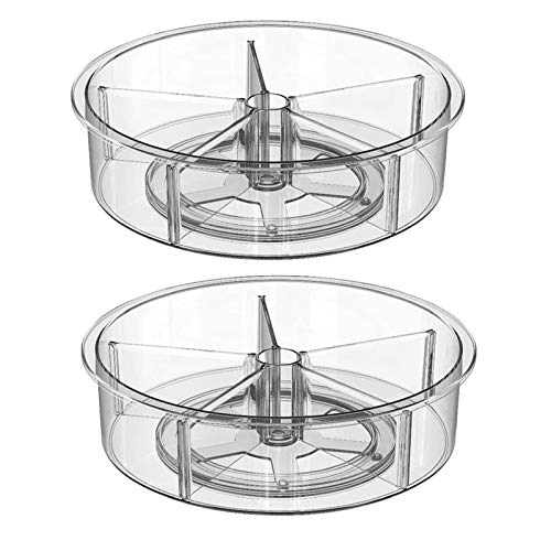 Slideep Plastic Round Lazy Susan Rotating Turntable Food Storage Container For Cabinet, Pantry, Refrigerator, Countertop, Spinni