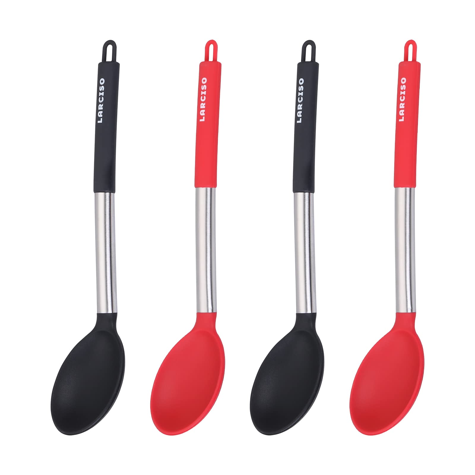 Larciso 4 Pieces Large Silicone Spoons, Food Grade Silicone Cooking Spoon, Non-Stick Serving Spoon, 13'' Kitchen Utensils For Mi