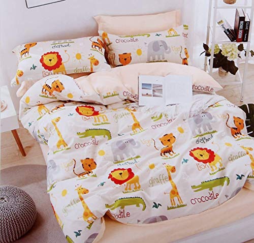 Mosho Kids Cotton Cartoon Animal Print Print Bed Sheet 180 Tc Glace With Pillow Covers (Double Bed, Yellow)