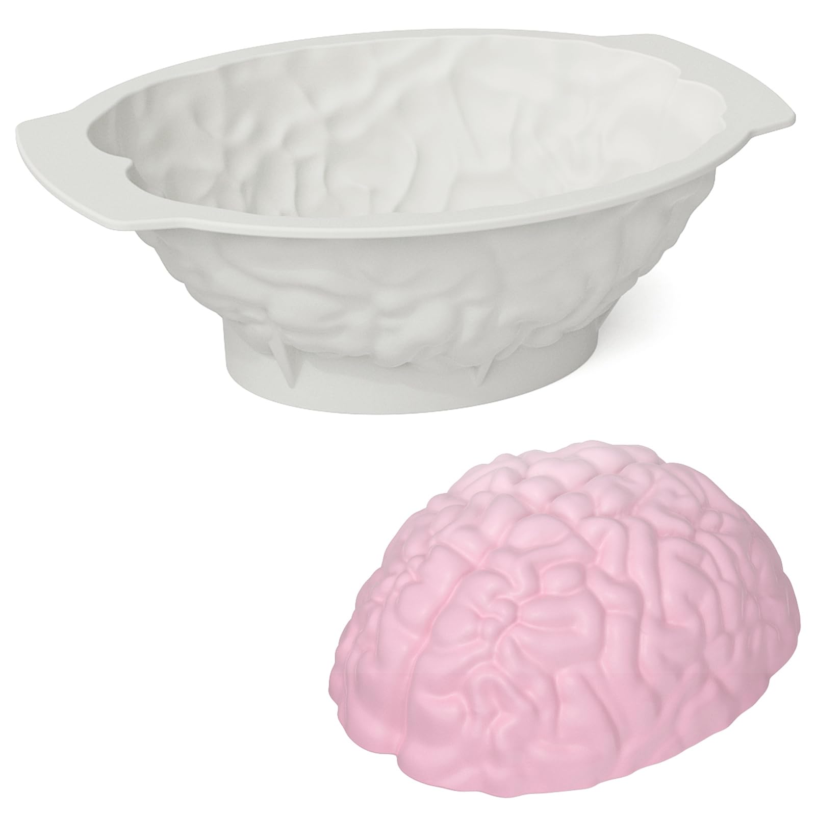 Silicone Brain Mold - White Realistic Human Brain Cake Mold,Large Volume With Support Base,Thicken Organs Mould For Halloween Fo