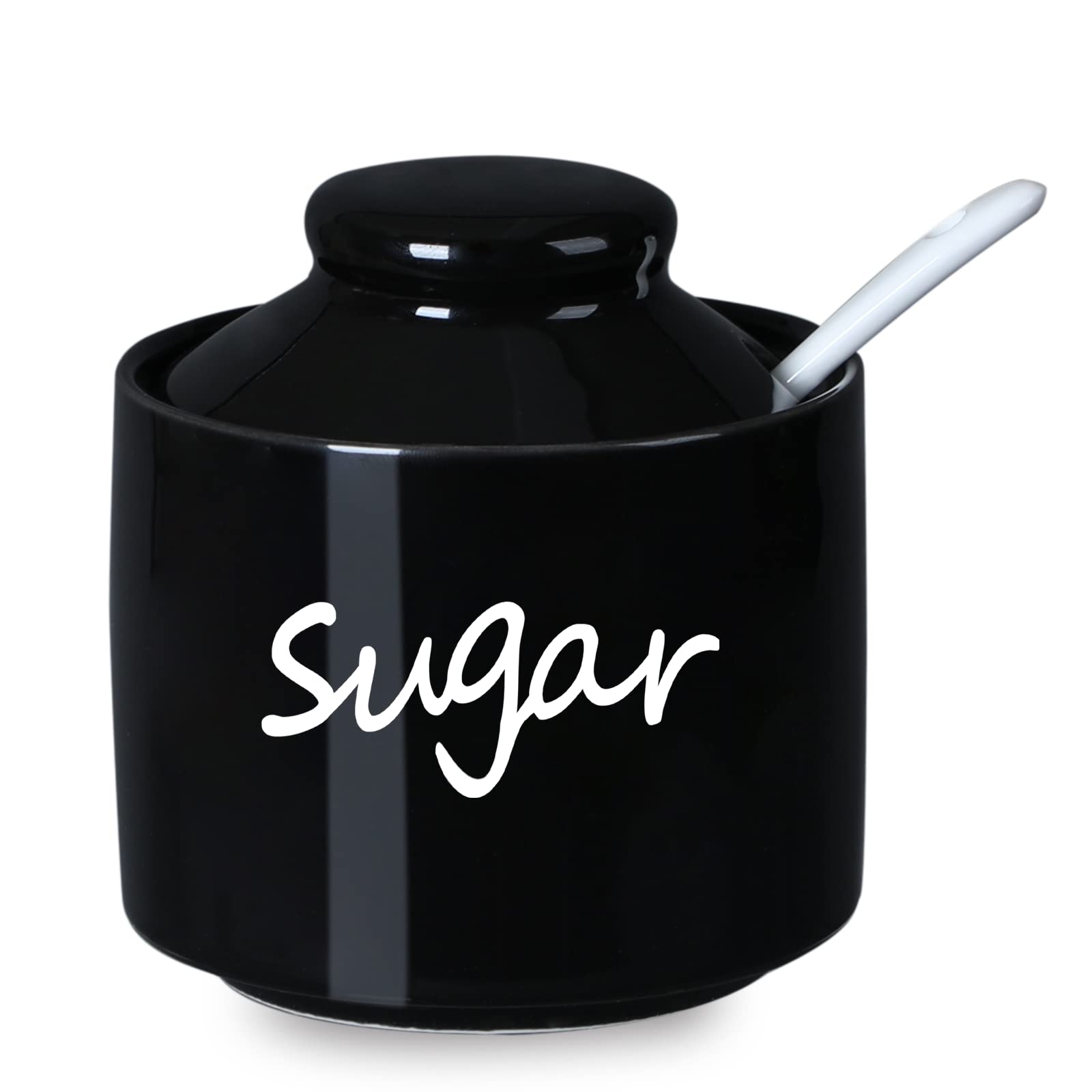 Ontube Ceramic Sugar Bowl With Lid And Spoon,Porcelain Sugar Pot,8Oz (Black)