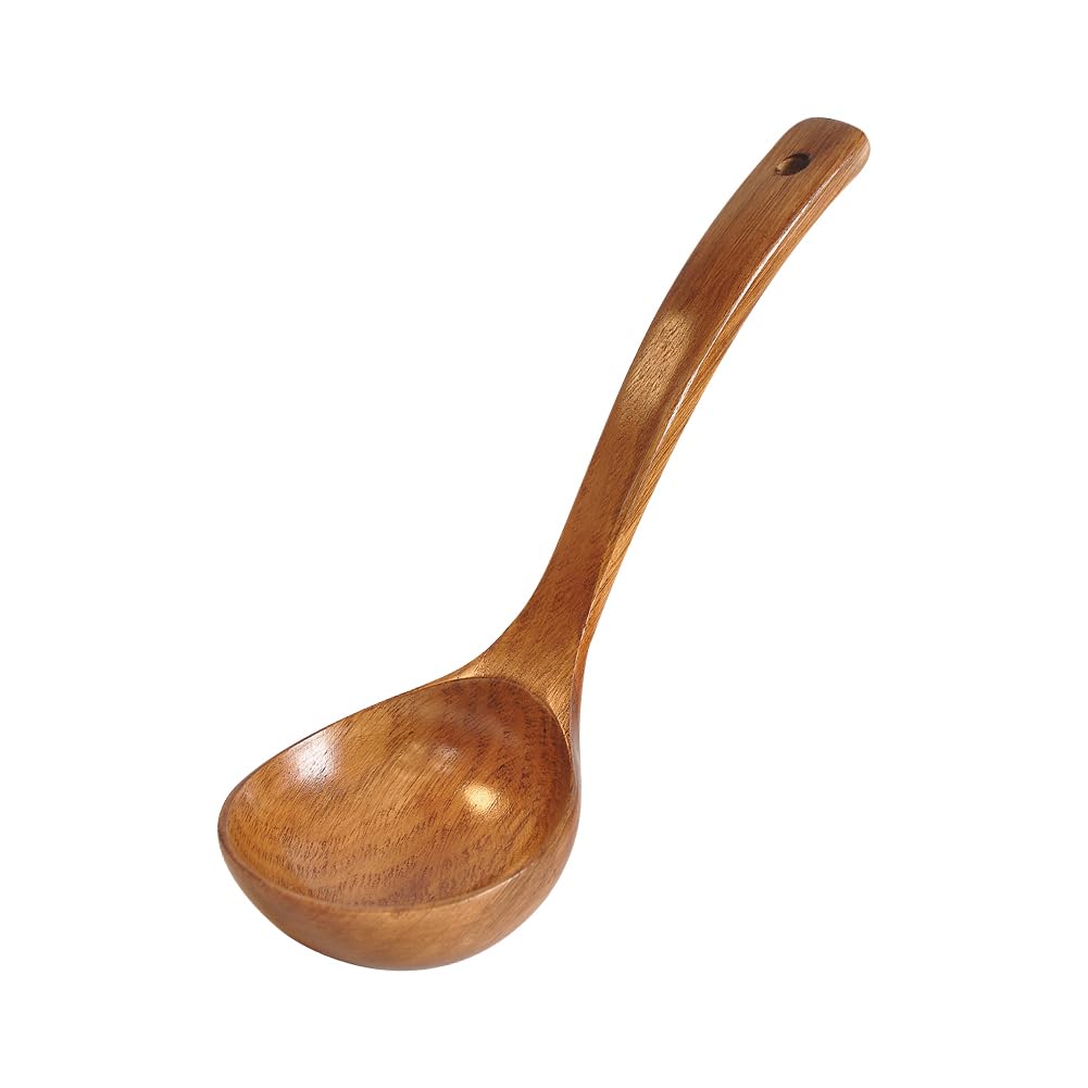 UUYYEO 26cm Large Wooden Ladle Spoon Long Handle Wood Soup Spoon Deep Round Serving Spoons Natural Wood Cooking Scoop Utensils K